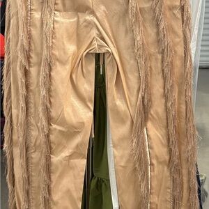 Fringe Detail Tan Pants